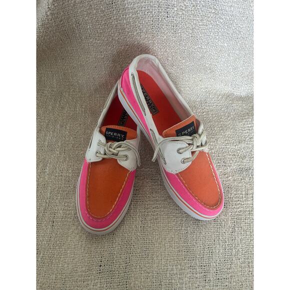 Sperry Top Sider Pink and Orange Boat Shoe Womens Size 7.5 - Picture 1 of 9